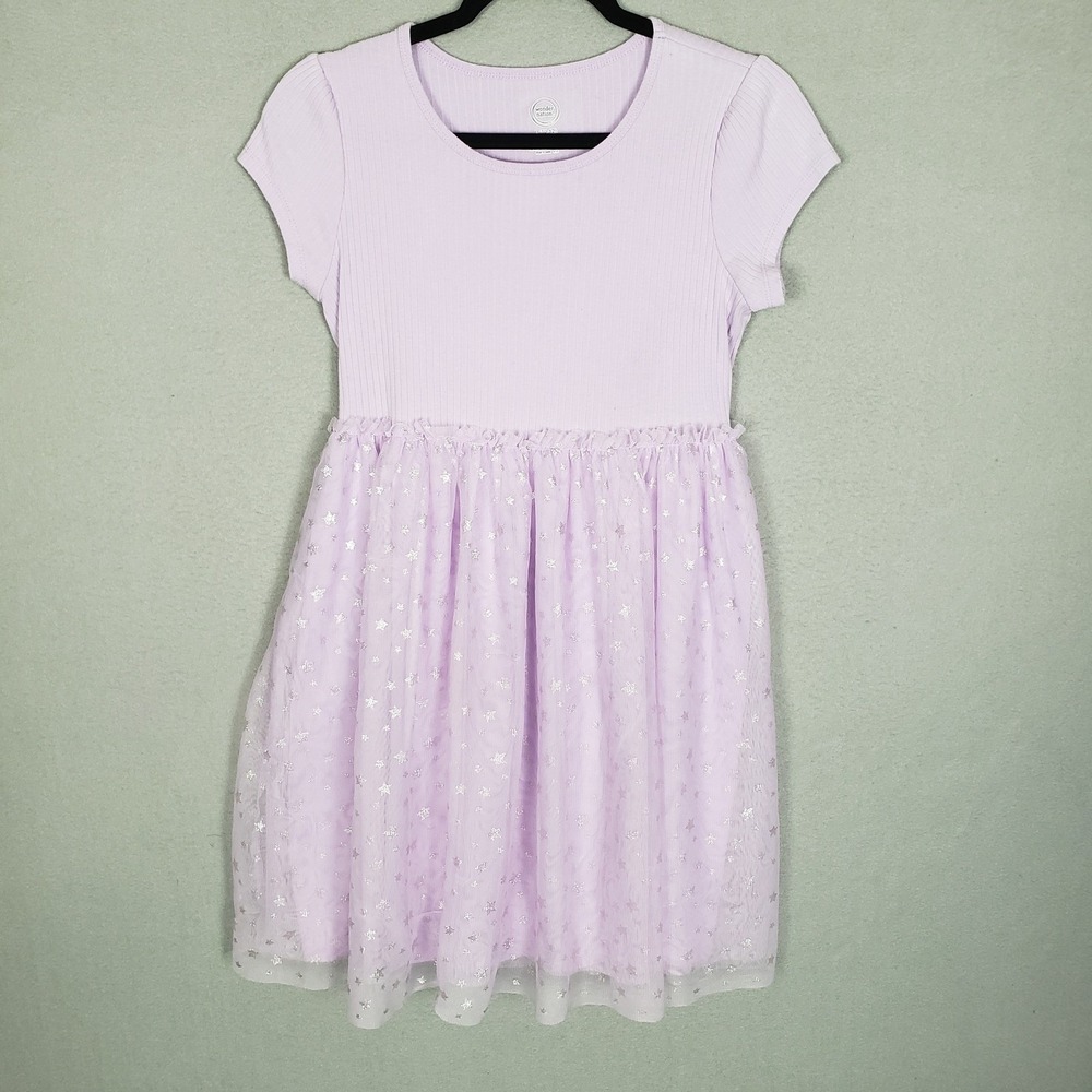 Wonder Nation Girls Purple Star Sparkle Twirly Dress Size L 10-12 Plus